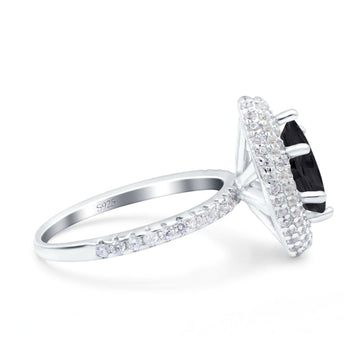 Halo Art Deco Marquise Wedding Ring Simulated Black CZ 925 Sterling Silver